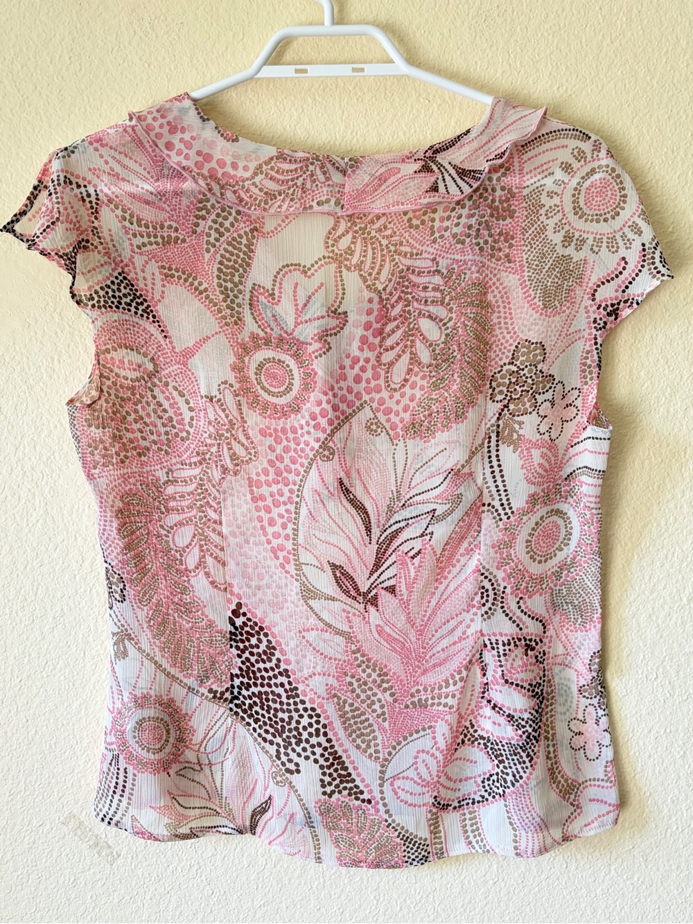 Cleo Petites Semi Sheer Pink Paisley Ruffle Blouse Y2K Romantic Fairycore Top - Picture 4 of 8